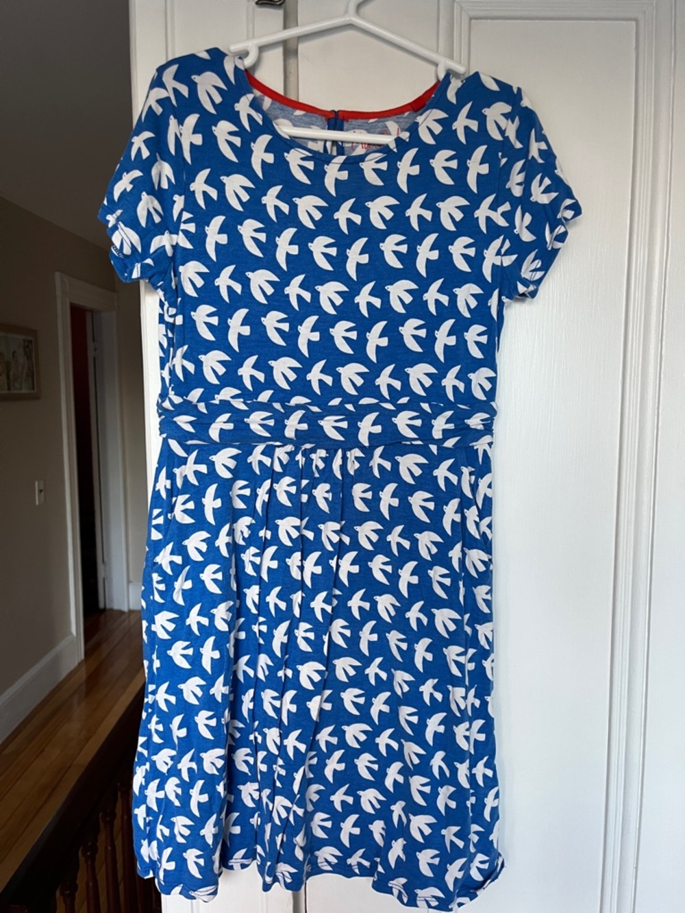 Mini Boden Blue Dress with White Bird Print